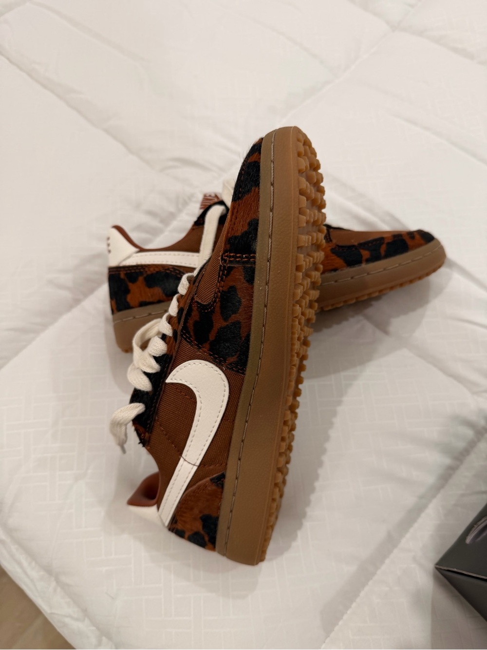 Nike Kids Leopard-Print Low-Top Sneakers in Brown and White